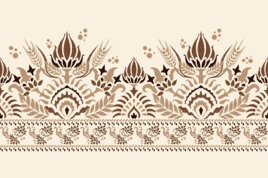 Damask Ikat floral pattern on white background vector illustration.ink texture embroidery.Aztec style abstract,hand drawn,baroque.design for texture,fabric,clothing,wrapping,decoration,scarf,sarong. clipart