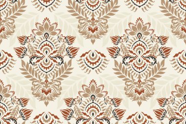 Beyaz arkaplan vektör illüstrasyonunda Ikat çiçek deseni. Ikat oryantal nakış, el çizimi, barok desen. Doku, kumaş, giysi, dekorasyon, sarong, moda kadınları için tasarım.