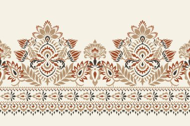 Beyaz arkaplan vektörü illüstrasyonundaki Damask Ikat çiçek deseni. Mürekkep deseni deseni deseni soyut, el çizimi, barok. Doku, kumaş, giysi, ambalaj, süs, atkı, baskı için tasarım..