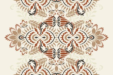 Damask Ikat floral pattern on white background vector illustration.ink texture embroidery.Aztec style abstract,hand drawn,baroque.design for texture,fabric,clothing,wrapping,decoration,scarf,carpet. clipart