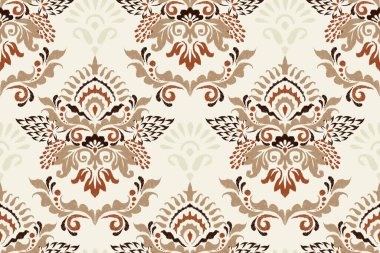 Beyaz arkaplan vektör illüstrasyonunda Ikat çiçek deseni. Ikat oryantal nakış, el çizimi, barok desen. Doku, kumaş, giysi, dekorasyon, sarong, moda kadınları için tasarım.