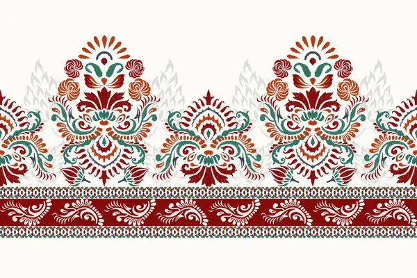 Damask Ikat Цветочный Узор Белом Фоне Вектор Illustration Ink Текстура Стоковый вектор