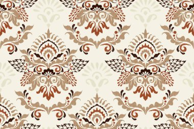 Beyaz arkaplan vektör illüstrasyonunda Ikat çiçek deseni. Ikat oryantal nakış, el çizimi, barok desen. Doku, kumaş, giysi, dekorasyon, sarong, moda kadınları için tasarım.