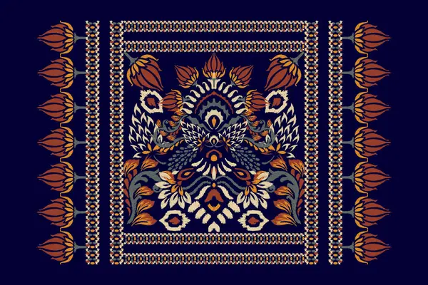Персидский Рег Икат Цветочный Узор Темно Синем Фоне Векторная Иллюстрация Стоковый вектор
