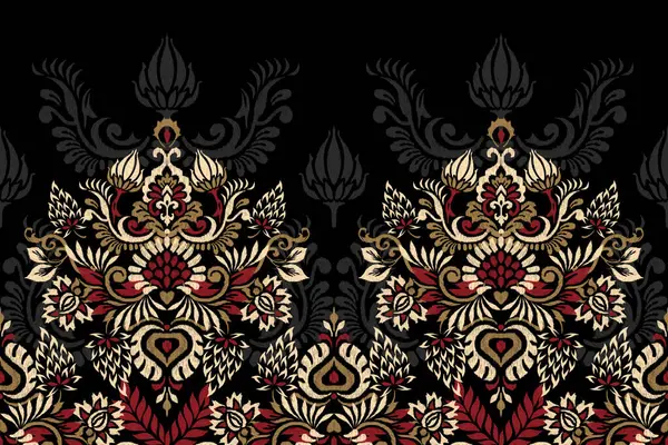 Indian Ikat Цветочный Узор Черном Фоне Вектор Illustration Ink Текстура Лицензионные Стоковые Иллюстрации