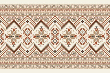 Beyaz arka planda çiçek haçı deseni. Geometrik etnik oryantal nakış geleneksel, soyut arkaplan, vektör çizimi. Doku, kumaş, giysi, süsleme, baskı için tasarım