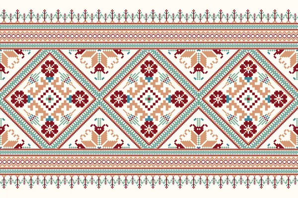 Цветочный Крест Стежок Шаблон Белом Фоне Geometric Этнической Восточной Вышивки Лицензионные Стоковые Иллюстрации
