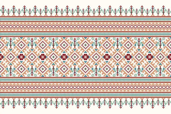 Цветочный Крест Стежок Шаблон Белом Фоне Geometric Этнической Восточной Вышивки Лицензионные Стоковые Иллюстрации