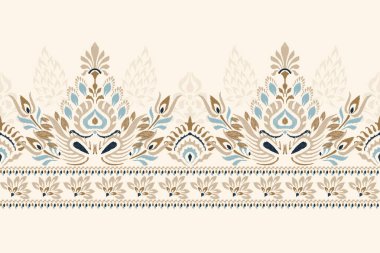 İtalyan deseni. Beyaz arka plan vektör illüstrasyonuna Ikat çiçek nakışı. İkat etnik doğu geleneği. Aztek tarzı, soyut arka plan. Doku, kumaş, giysi, dekorasyon, sarong tasarımı..