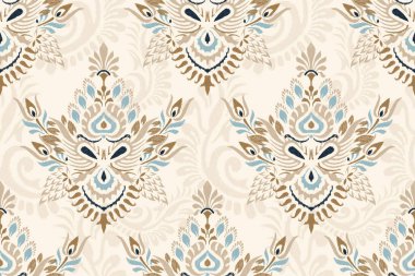 İtalyan deseni. Beyaz arkaplan vektör illüstrasyonuna Ikat çiçek nakışı. Etnik doğuya özgü şekilsiz desenler. Aztek tarzı, soyut arka plan.