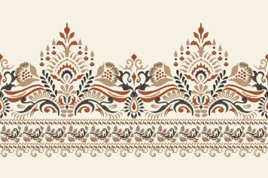 Beyaz arka plana Ikat desenli işleme.Geleneksel etnik oryantal desen, Aztek tarzı, soyut arkaplan, vektör illüstrasyonu. Doku, kumaş, giysi, sarong, dekorasyon, baskı için tasarım.