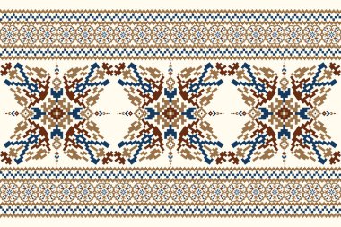 Beyaz arkaplan vektörü illüstrasyonunda geleneksel Geometrik etnik oryantal desen. Çiçek pikseli sanat nakışı. Soyut arkaplan, Aztek tarzı. Doku, kumaş, giysi, süs, eşarp için tasarım..