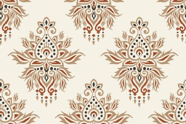 İtalyan deseni. Beyaz arkaplan vektör illüstrasyonuna Ikat çiçek nakışı. Etnik doğuya özgü şekilsiz desenler. Aztek tarzı, soyut arka plan.