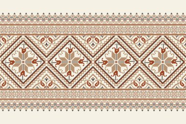 Beyaz arkaplan vektörü illüstrasyonunda geleneksel Geometrik etnik oryantal desen. Çiçek pikseli sanat nakışı. Soyut arkaplan, Aztek tarzı. Doku, kumaş, giysi, süs, eşarp için tasarım..