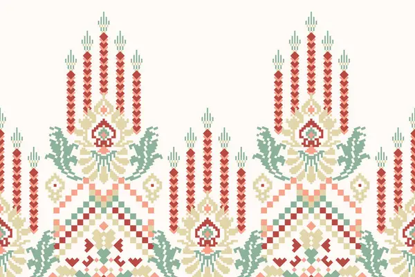 stock vector Geometric ethnic floral pattern on white background vector illustration.flower cross stitch embroidery traditional.Aztec style,abstract background.design for texture,fabric,clothing,decoration,print.