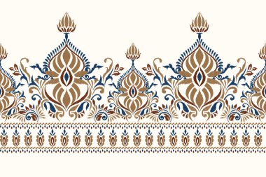 Beyaz arkaplan vektör illüstrasyonunda Ikat çiçek deseni. Etnik oryantal nakış geleneği. El çizimi, barok desen. Doku, kumaş, elbise, dekorasyon, sarong..