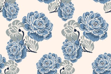 Beyaz arkaplan vektör illüstrasyonunda gül çiçekleri pürüzsüz desen .damaske dikişsiz desen, el çizimi, klasik duvar kağıdı. Doku, kumaş, giysi, dekorasyon, moda.