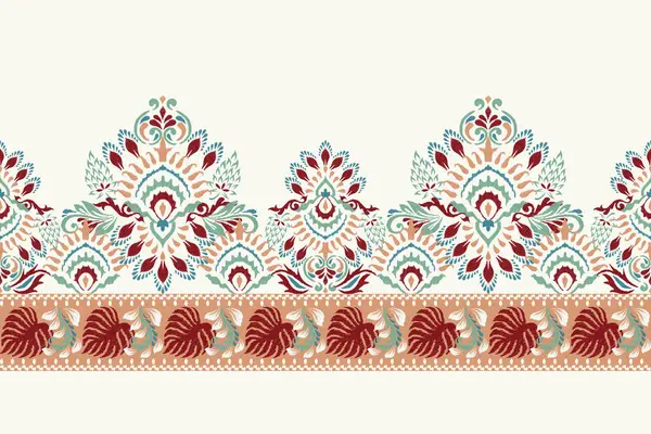 Beyaz arkaplan vektör illüstrasyonunda Ikat çiçek deseni. Etnik oryantal nakış geleneği. El çizimi, barok desen. Doku, kumaş, elbise, dekorasyon, sarong..