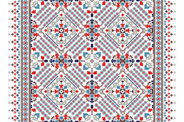 Beyaz arkaplan vektörü illüstrasyonundaki Geometrik çiçek deseni. Çiçek çapraz dikiş deseni geleneği, soyut arkaplan. Doku, kumaş, giysi, süs, eşarp, iz için tasarım.