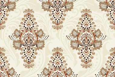 Mor arkaplan vektör illüstrasyonunda kusursuz Ikat çiçeği beyazı. Etnik nakış geleneği, soyut özgeçmiş. Doku, kumaş, giysi, dekorasyon, halı, iz, sari için tasarım..