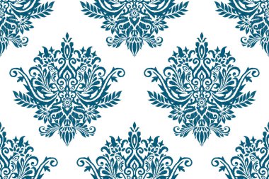 Kusursuz ikat çiçek desenli vektör çizimi. Mavi ve beyaz arkaplan. Etnik doğuya özgü nakış tarzı, soyut özgeçmiş. Doku, kumaş, giysi, dekorasyon için tasarım..