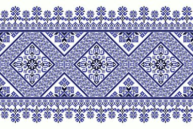 Beyaz arkaplan vektörü illüstrasyonunda çiçek haçı deseni. Geometrik etnik oryantal nakış geleneği. Soyut arkaplan. Doku, kumaş, giysi, iz, halı tasarımı..