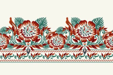 Ikat floral pattern on white background vector illustration.Ikat ethnic oriental embroidery.Aztec style,abstract,hand drawn,baroque.design for texture,fabric,clothing,wrapping,decoration,sarong,print. clipart