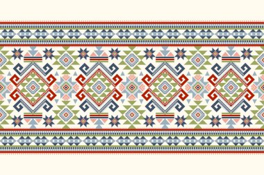 Beyaz arkaplan vektörü illüstrasyonunda geometrik etnik tasarım deseni. Geometrik oryantal nakış geleneği, soyut arkaplan. Doku, kumaş, giysi, desen, baskı için tasarım.