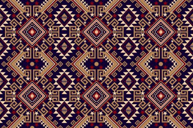 Geometrik etnik desensiz vektör illüstrasyonu, siyah arkaplan üzerindeki geometrik etnik oryantal dikişsiz desen, soyut arkaplan, Aztek stili. Doku, kumaş, giysi, dekorasyon, karo,.