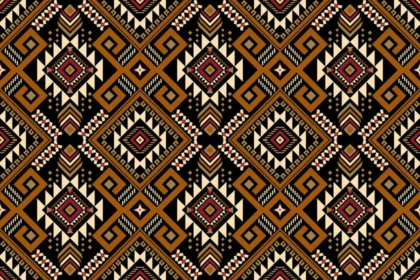 Siyah arkaplan vektörü illüstrasyonunda geometrik desensiz desen. Çiçeksel çapraz dikiş deseni geleneksel. ztec tarzı, soyut arkaplan. Doku, kumaş, giysi, dekorasyon, eşarp, baskı için tasarım