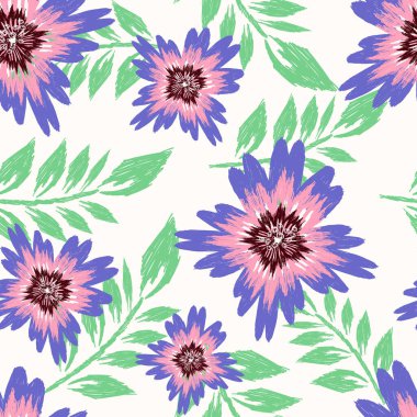 Ikat çiçeksiz desen, Ikat çiçekleri pürüzsüz desen, vektör illüstrasyonu, damaskesiz desen, elle çizilmiş nakış. Doku, kumaş, giysi, desen, iz..