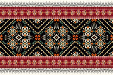 Geometrik etnik oryantal desen geleneksel, soyut arkaplan vektör ilüstrasyonu, Aztek tarzı, bohem arkaplan. Doku, kumaş, giysi, atkı, dekorasyon için tasarım.