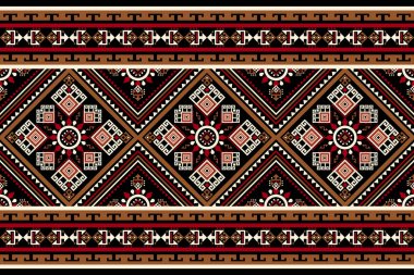 Geometrik etnik oryantal desen geleneksel, soyut arkaplan vektör ilüstrasyonu, Aztek tarzı, bohem arkaplan. Doku, kumaş, giysi, atkı, dekorasyon için tasarım.