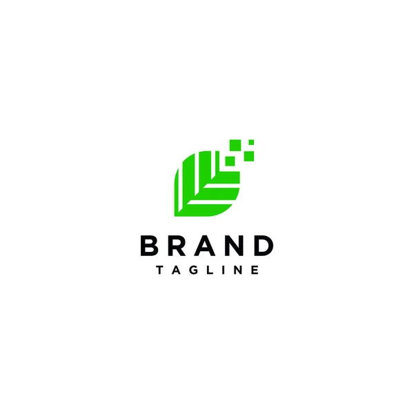 Enkelt Blad Med Digital Pixel Technology Logo Design Bladikon Med — Stock vektor