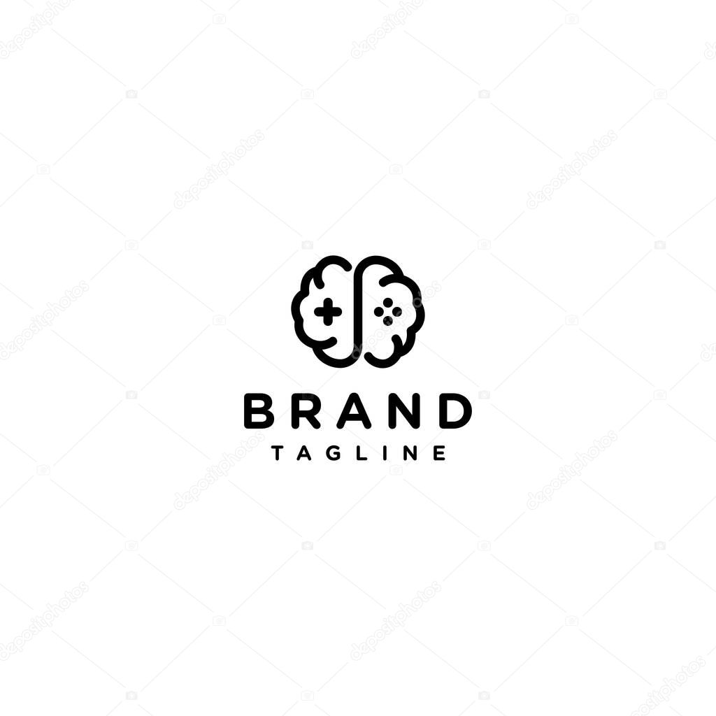 Brain Icon with Dots Joystick Buttons. Game Logo Design Dots Joystick Buttons Inside Brain Symbol.
