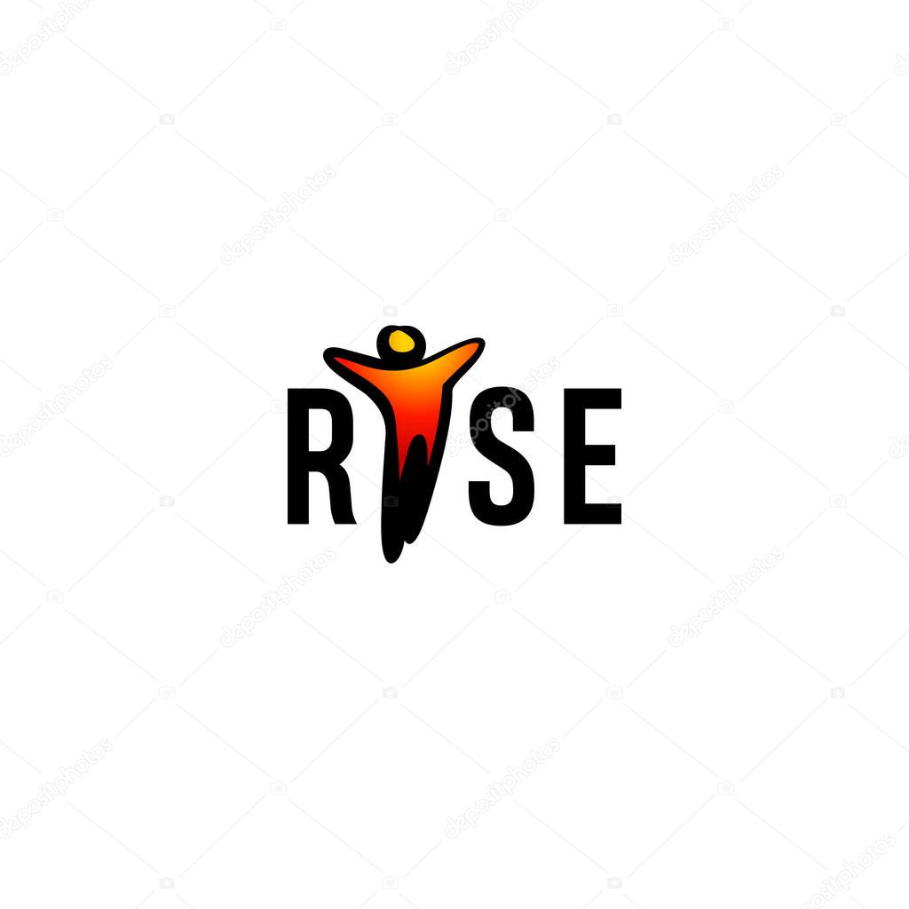 Simple Risen People Logo Design. Risen People Icon Between Words Rise Logo Design.