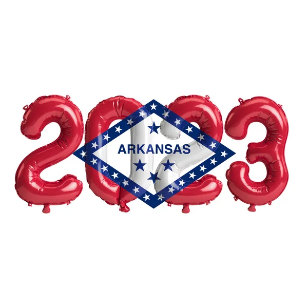 Ilustração 2023 Balões Arkansas Bandeira Cor Isolada Fundo Branco — Fotografia de Stock