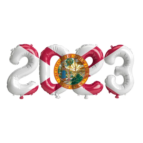 フロリダの2023年気球の3Dイラスト白背景に隔離された旗の色 — ストック写真