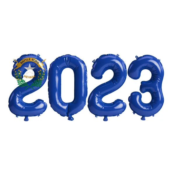 Ilustração 2023 Balões Nevada Bandeira Cor Isolada Fundo Branco — Fotografia de Stock