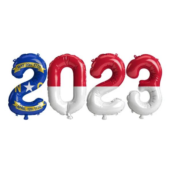 白い背景に隔離されたノースカロライナ州の旗の色で2023年の気球の3Dイラスト — ストック写真