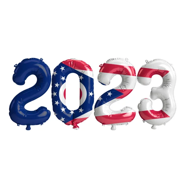 Illusztrációja 2023 Léggömbök Ohio Zászló Színe Elszigetelt Fehér Háttér — Stock Fotó