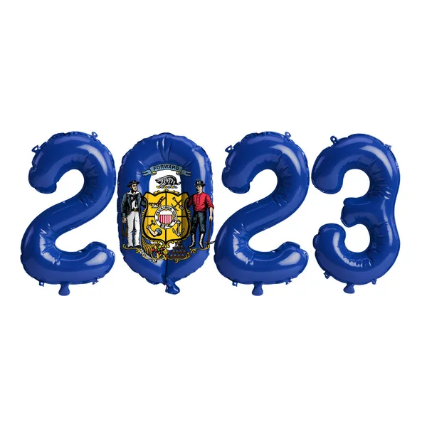 Ilustração 2023 Balões Wisconsin Bandeira Cor Isolada Fundo Branco — Fotografia de Stock