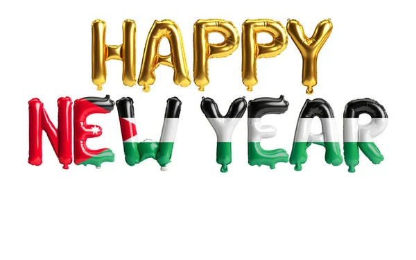 Illusztráció Boldog Évet Levél Léggömbök Jordan Zászló Színe Elszigetelt Fehér — Stock Fotó