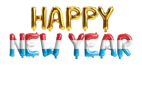 Illustration Happy New Year Letter Balloons Luxembourg Flag Color Isolated — Stock Photo, Image