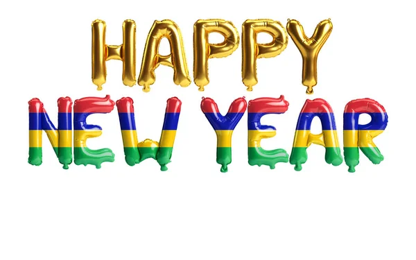 Illustratie Van Gelukkig Nieuwjaar Brief Ballonnen Met Mauritius Vlag Kleur — Stockfoto