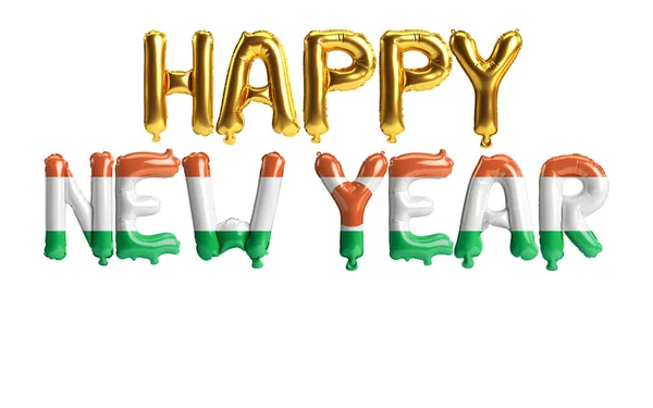 Ilustrace Šťastný Nový Rok Dopis Balónky Barvou Vlajky Nigeru Izolované — Stock fotografie