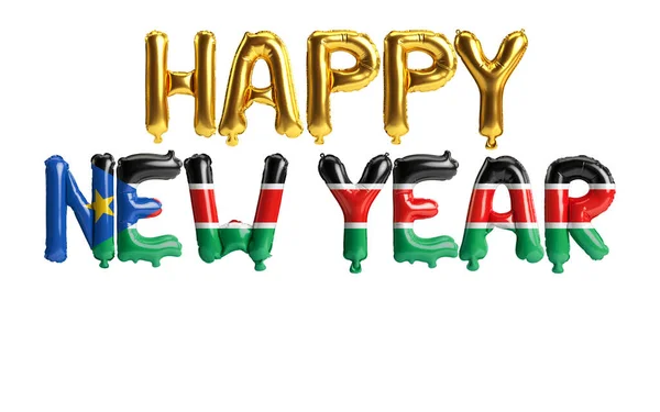 Illustratie Van Gelukkig Nieuwjaar Brief Ballonnen Met Zuid Soedan Vlag — Stockfoto