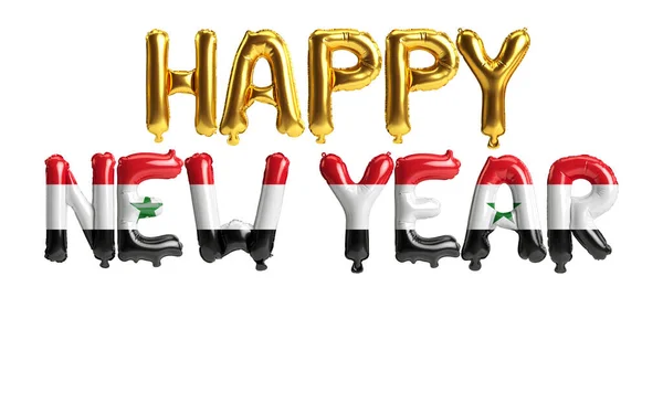 带叙利亚国旗色彩的快乐新年气球在白色背景下的3D图像 — 图库照片