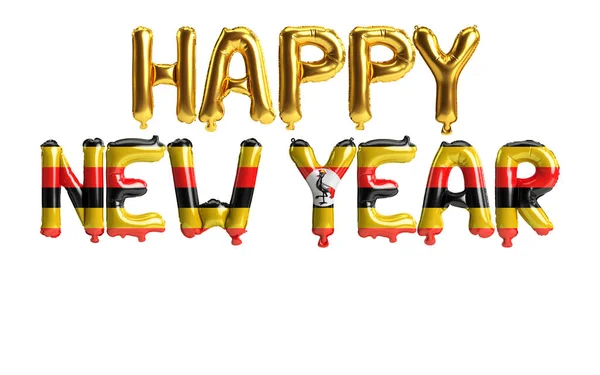 Иллюстрация Счастливого Нового Года Письмо Воздушные Шары Флагом Уганды Цвета — стоковое фото
