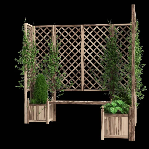 stock image 3d illustration of bench planter with trellis isolated on black background